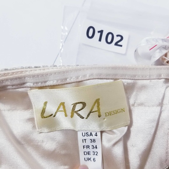 LARA Designs Rhinestones Jeweled Beads Embellished Champagne Mini Dress - Picture 10 of 15